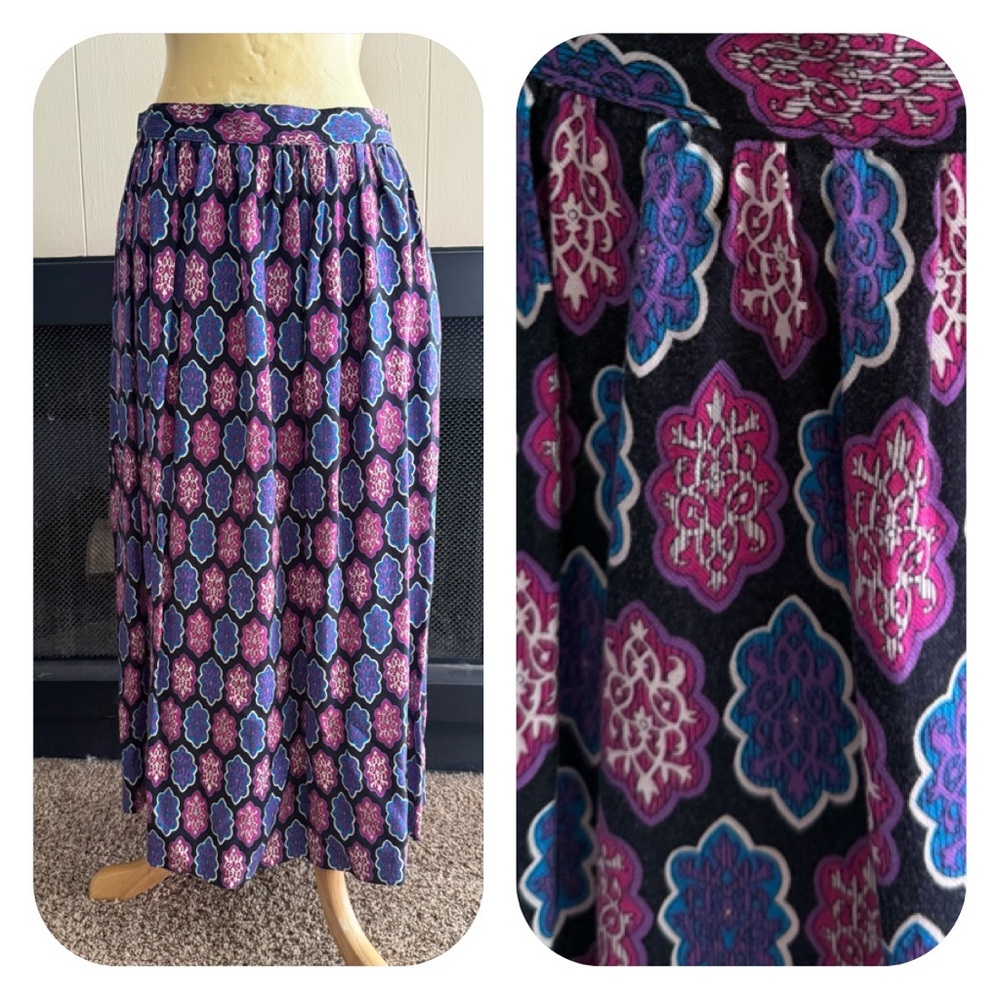 Vintage Rayon Midi High Waist Skirt